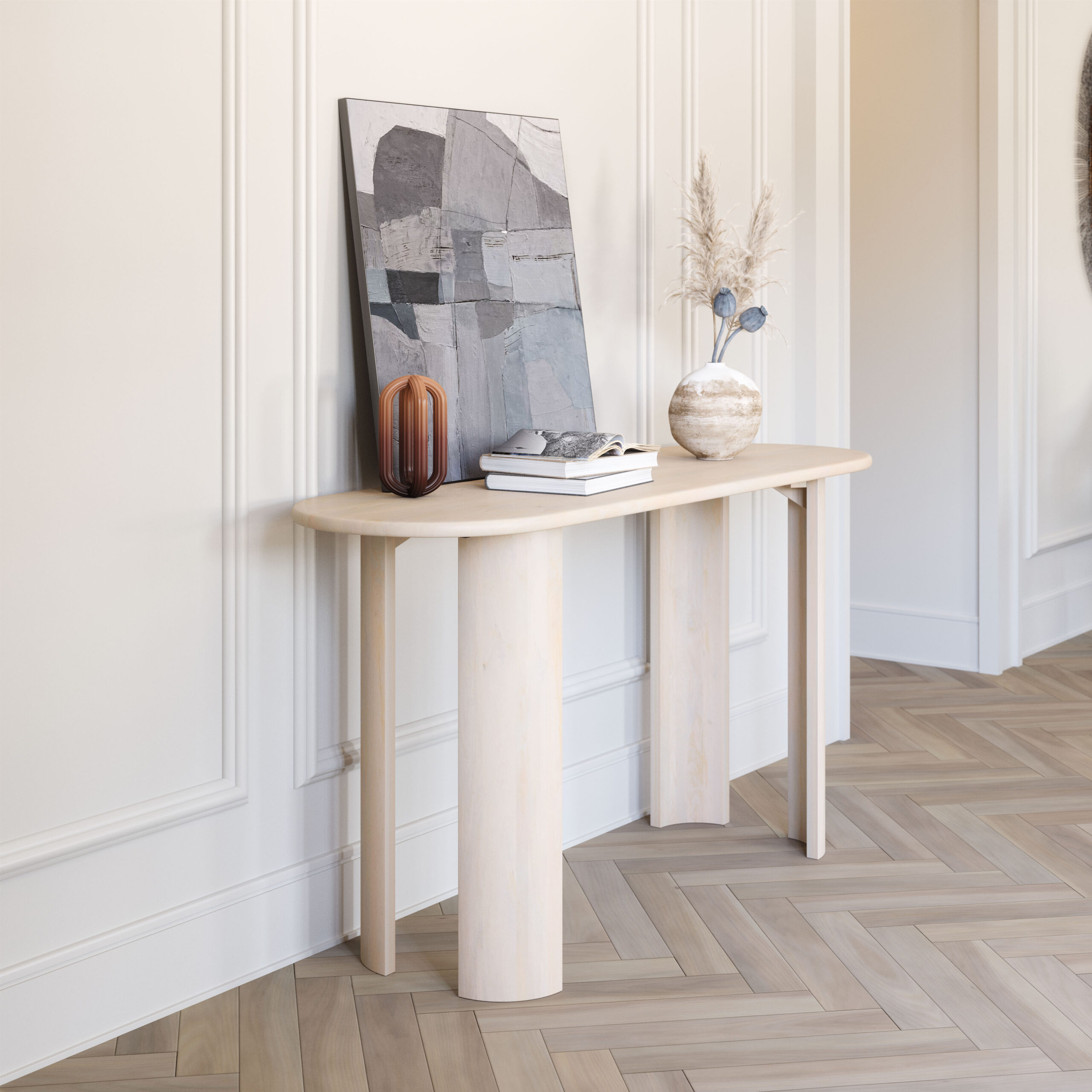 Natural White-Washed Acacia Wood Oval Console Table 8 Natural White-Washed Acacia Wood Oval Console Table