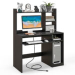 Space-Saving Computer Desk with Shelves, Keyboard Tray, and Stand