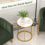 16 Inch Round Marble Top Side Table with Gold Frame
