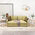 16 Inch Round Marble Top Side Table with Gold Frame