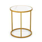 16 Inch Round Marble Top Side Table with Gold Frame