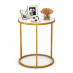 16 Inch Round Marble Top Side Table with Gold Frame