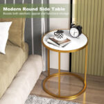 16 Inch Round Marble Top Side Table with Gold Frame