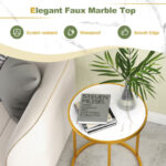 16 Inch Round Marble Top Side Table with Gold Frame