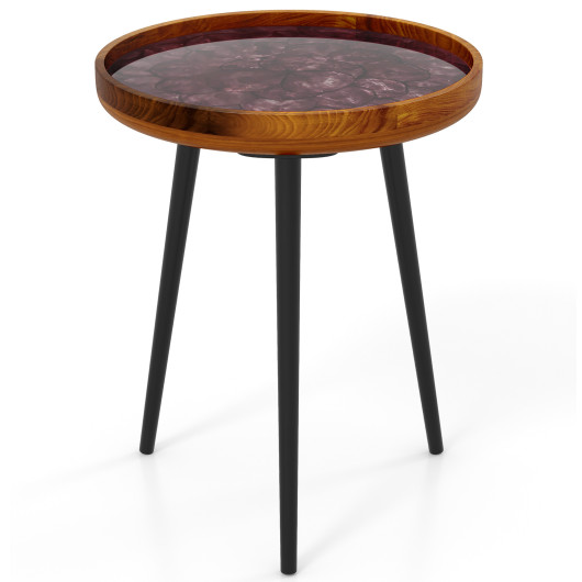 Handmade Round End Table with Sea Shell and Resin Finish 3 Handmade Round End Table with Sea Shell and Resin Finish - Image 3