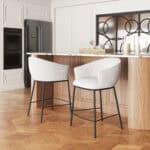 Ivory Teddy Fabric Barstool with Black Steel Frame and Armrest