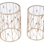 Gold Leaf Design Round Side Table Set (Set of 2) 9 Gold Leaf Design Round Side Table Set (Set of 2)