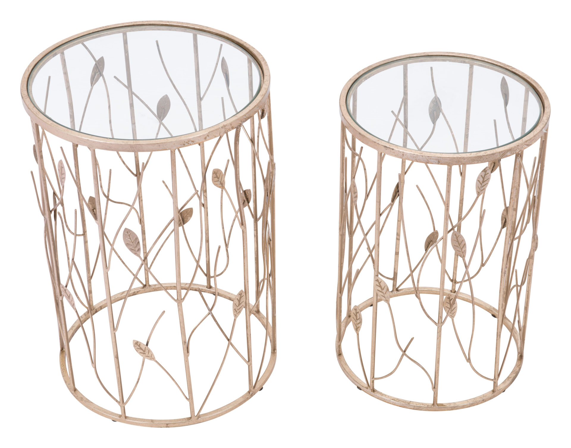 Gold Leaf Design Round Side Table Set (Set of 2) 3 Gold Leaf Design Round Side Table Set (Set of 2) - Image 3