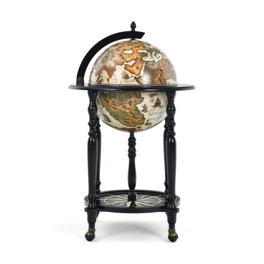 Vintage Globe Bar Cart with Nautical Chart and Rolling Wheels 3 Vintage Globe Bar Cart with Nautical Chart and Rolling Wheels - Image 3