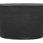 Black Round Coffee Table with Geometric Design and Rubber Feet