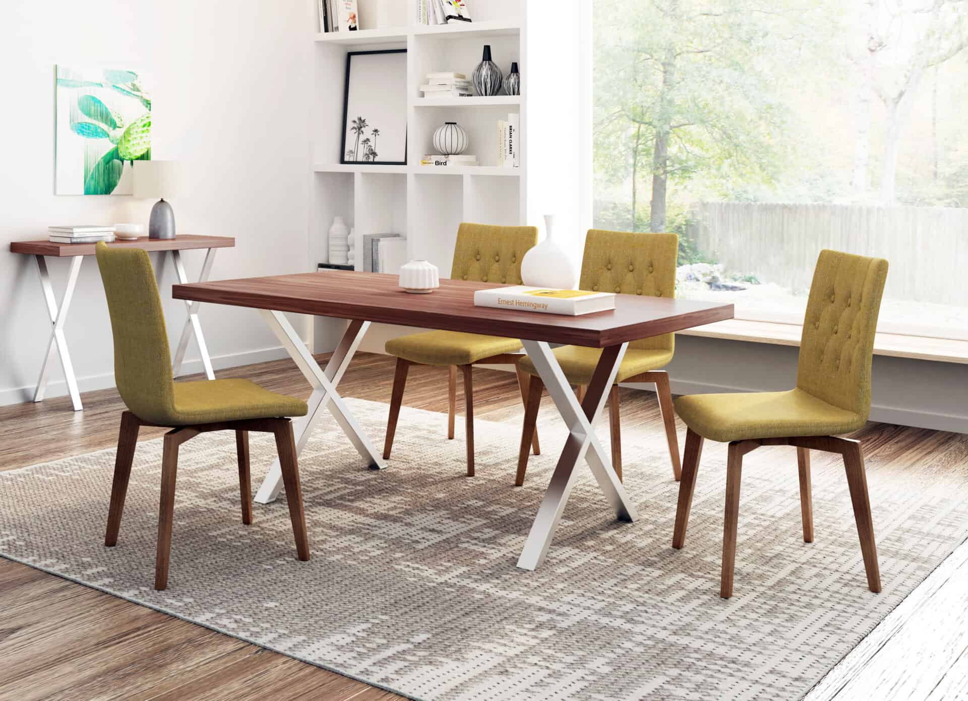 Mid-Century Modern Tufted Dining Chair Pea Green (Set of 2) 1 Mid-Century Modern Tufted Dining Chair Pea Green (Set of 2)