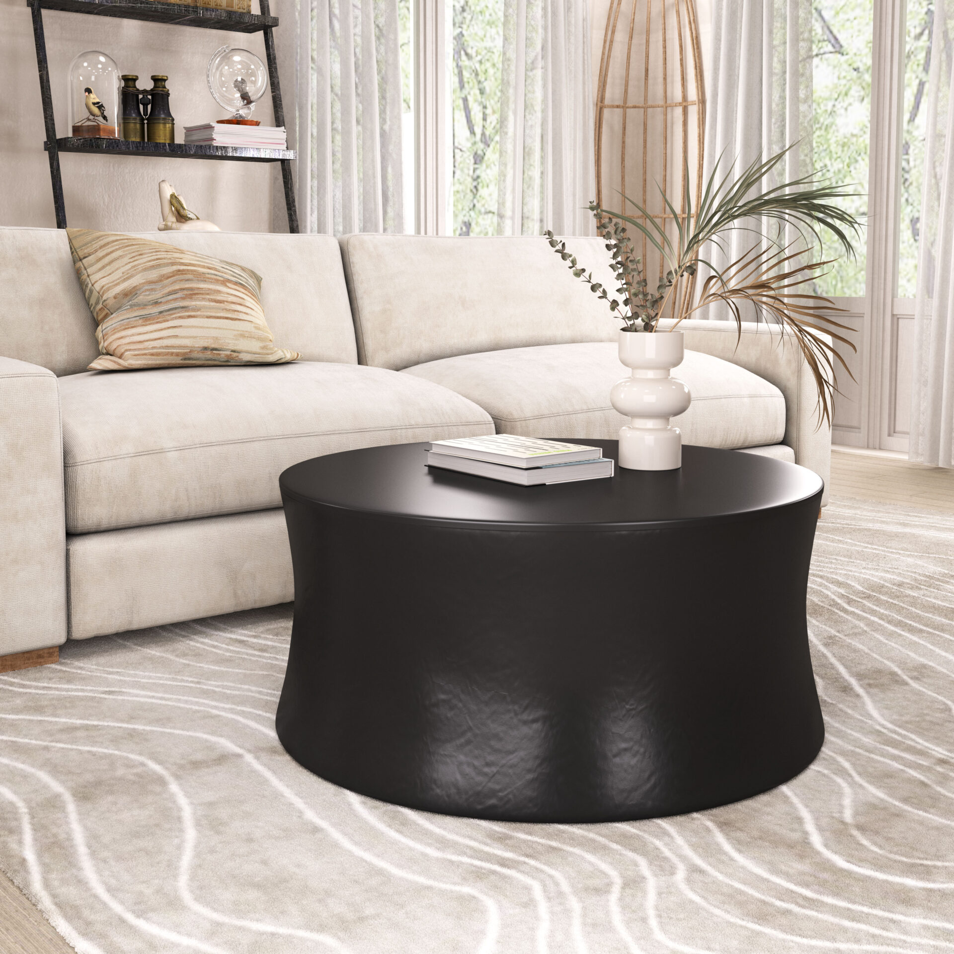 Sleek Round Black Coffee Table with Steel Unibody Design 1 Sleek Round Black Coffee Table with Steel Unibody Design