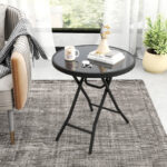 18 Inch Folding Round Coffee Table with Tempered Glass Top 8 18 Inch Folding Round Coffee Table with Tempered Glass Top