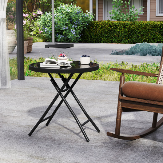 18 Inch Folding Round Coffee Table with Tempered Glass Top 2 18 Inch Folding Round Coffee Table with Tempered Glass Top - Image 2