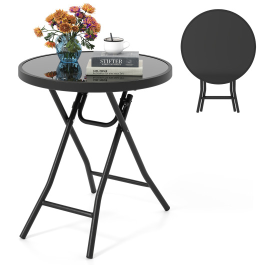 18 Inch Folding Round Coffee Table with Tempered Glass Top 4 18 Inch Folding Round Coffee Table with Tempered Glass Top - Image 4