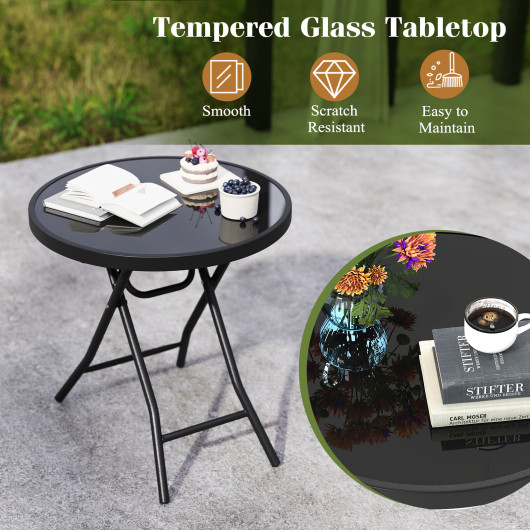 18 Inch Folding Round Coffee Table with Tempered Glass Top 6 18 Inch Folding Round Coffee Table with Tempered Glass Top - Image 6