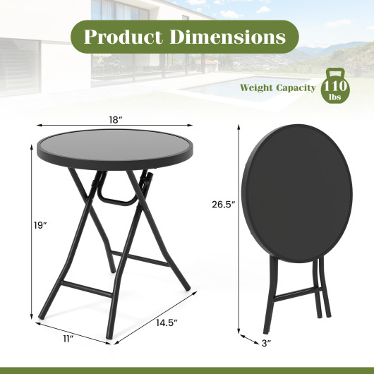 18 Inch Folding Round Coffee Table with Tempered Glass Top 5 18 Inch Folding Round Coffee Table with Tempered Glass Top - Image 5