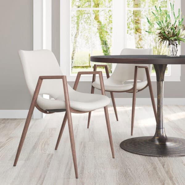 Mid-Century Faux Leather Dining Chair with Walnut Legs (Set of 2)