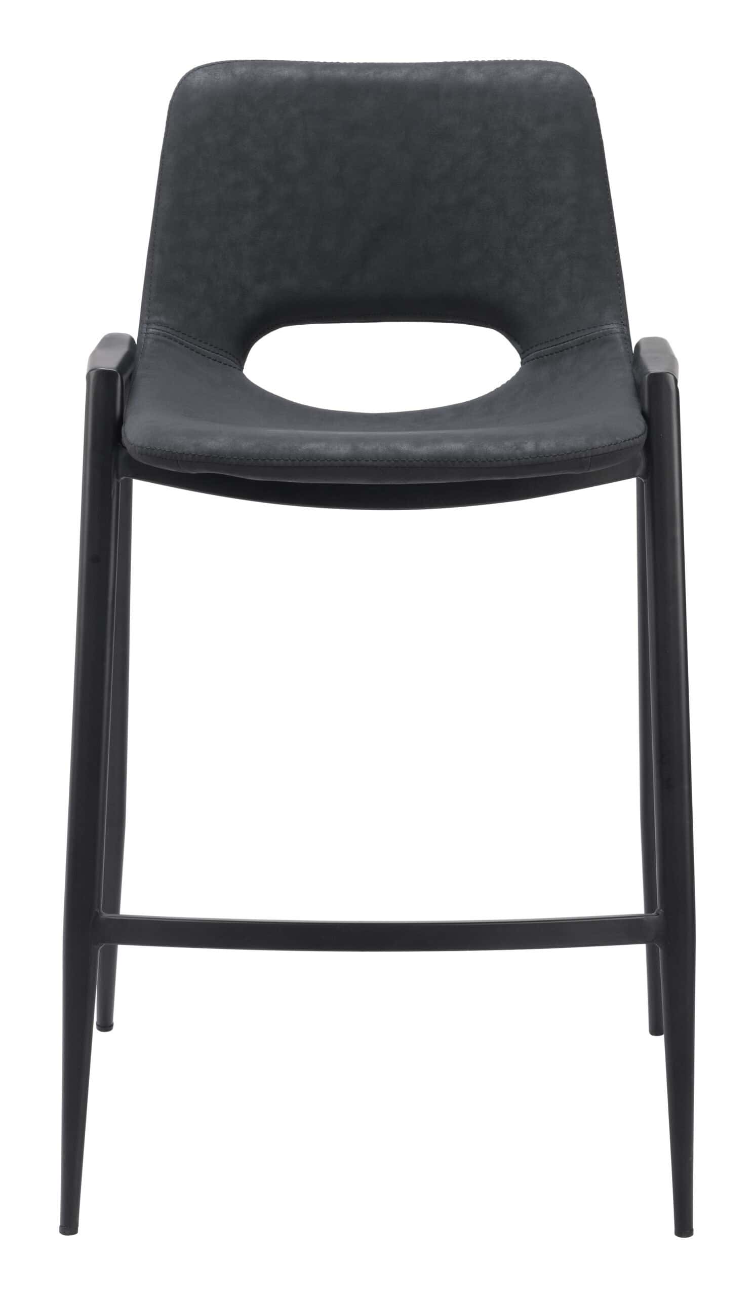 Black Mid-Century Modern Counter Stool with Faux Leather (Set of 2)