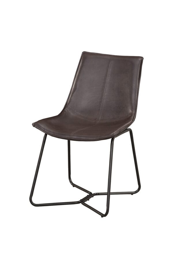 Industrial Dark Brown Bonded Leather Side Chairs with Metal Legs (Set of 2)