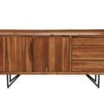Light Walnut Solid Acacia Wood Server with Metal Legs