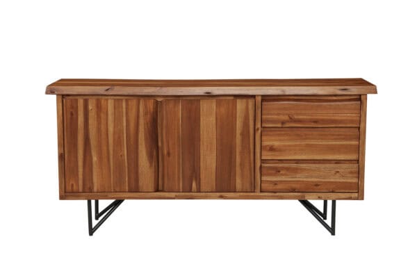 Light Walnut Solid Acacia Wood Server with Metal Legs