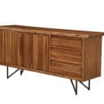 Light Walnut Solid Acacia Wood Server with Metal Legs