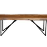 Light Walnut Acacia Wood Bench with Metal Legs Rustic Style
