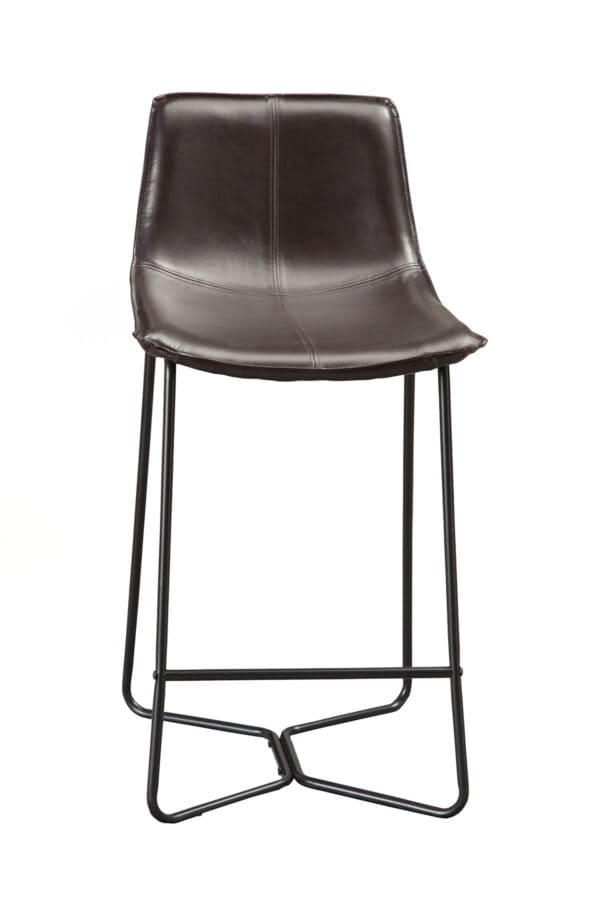 Dark Brown Bonded Leather Pub Chairs with Metal Legs (Set of 2)