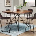 Light Walnut Live Edge Acacia Wood Pub Table with Metal Legs