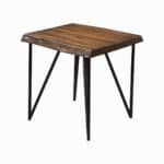 Light Walnut Rustic Acacia Wood End Table with Metal Legs