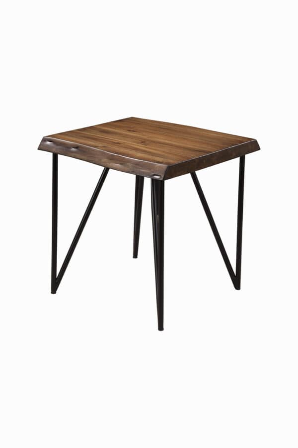 Light Walnut Rustic Acacia Wood End Table with Metal Legs