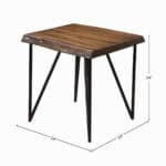 Light Walnut Rustic Acacia Wood End Table with Metal Legs