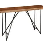 Live Edge Acacia Sofa Table Light Walnut Industrial Rustic Style