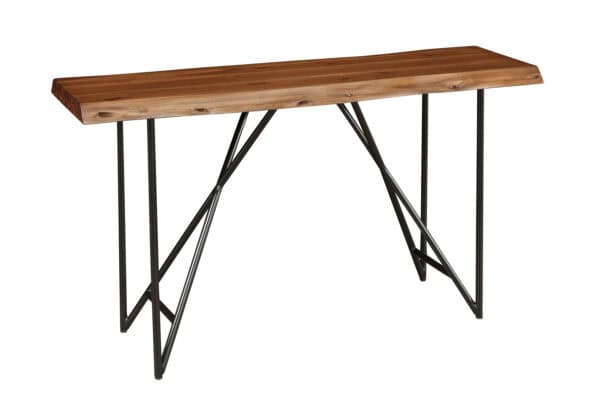 Live Edge Acacia Sofa Table Light Walnut Industrial Rustic Style