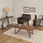 Light Walnut Rustic Acacia Wood End Table with Metal Legs