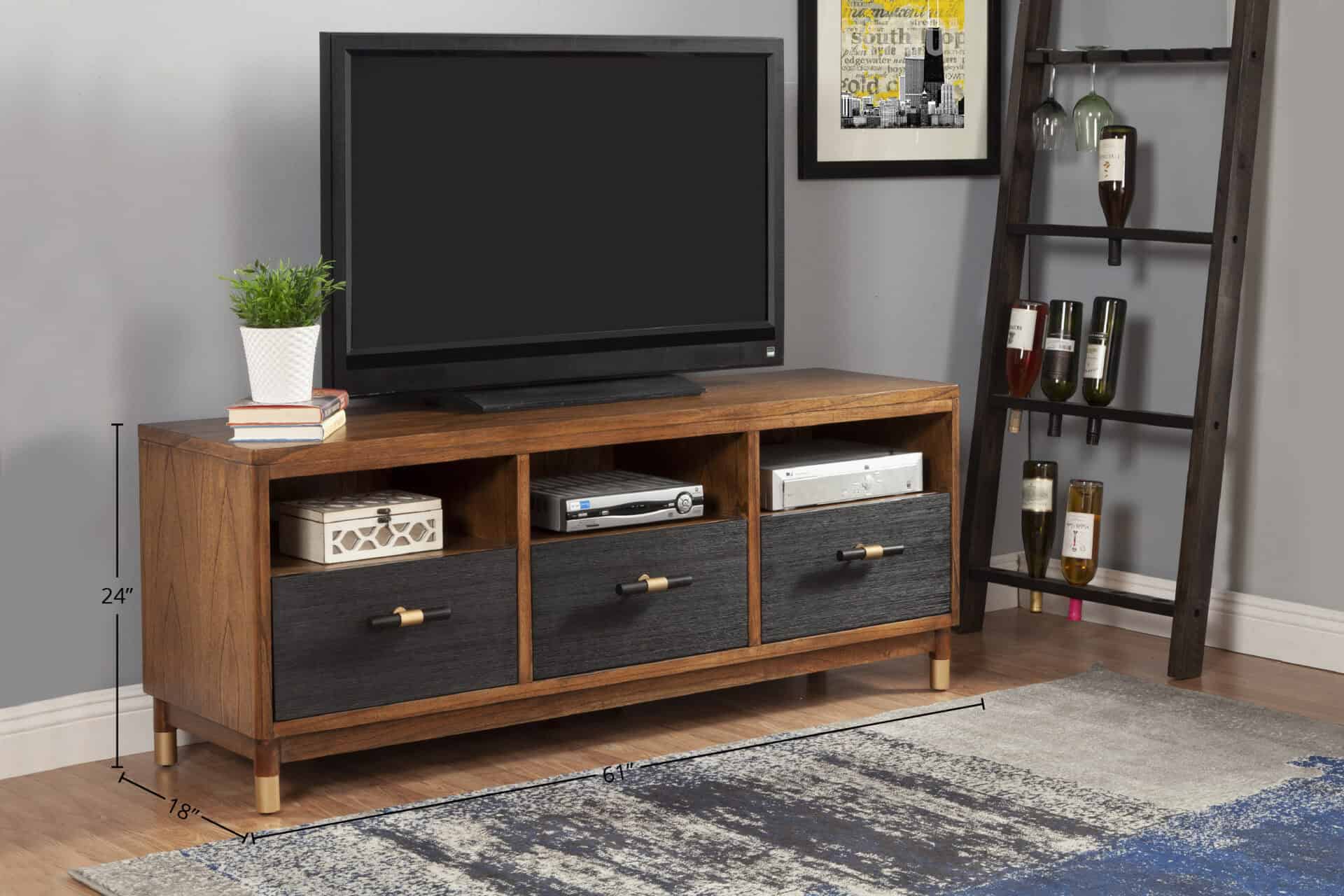 Modern Two Tone TV Console Dark Walnut and Black Mahogany 5 Modern Two Tone TV Console Dark Walnut and Black Mahogany - Image 5