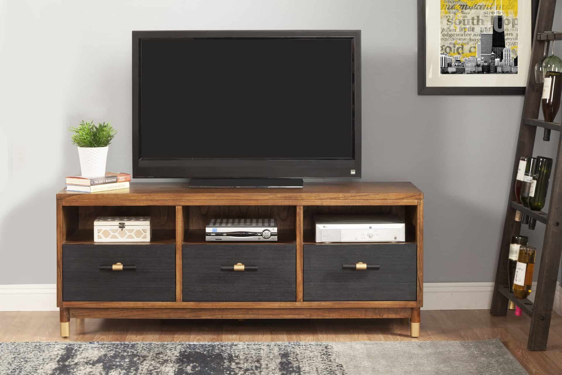 Modern Two Tone TV Console Dark Walnut and Black Mahogany 9 Modern Two Tone TV Console Dark Walnut and Black Mahogany