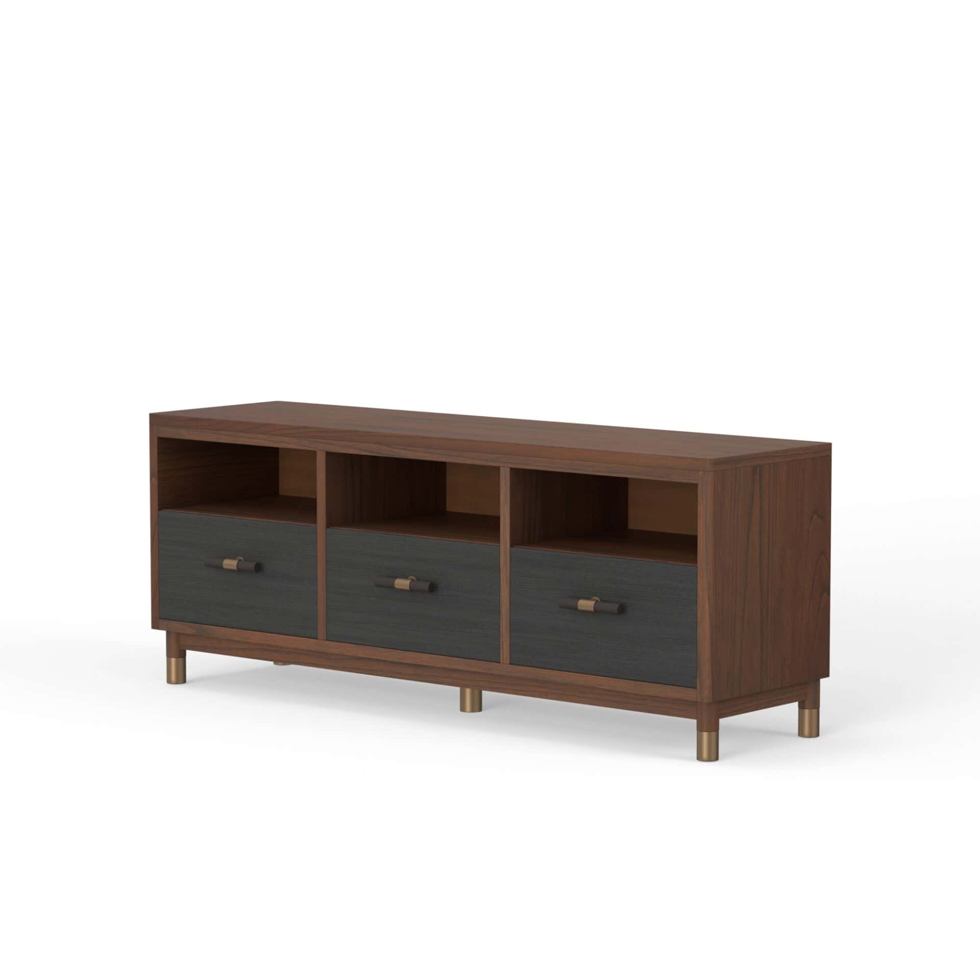 Modern Two Tone TV Console Dark Walnut and Black Mahogany 3 Modern Two Tone TV Console Dark Walnut and Black Mahogany - Image 3
