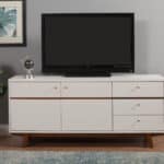 White Mahogany TV Console with Acorn Accents and Storage 19 White Mahogany TV Console with Acorn Accents and Storage