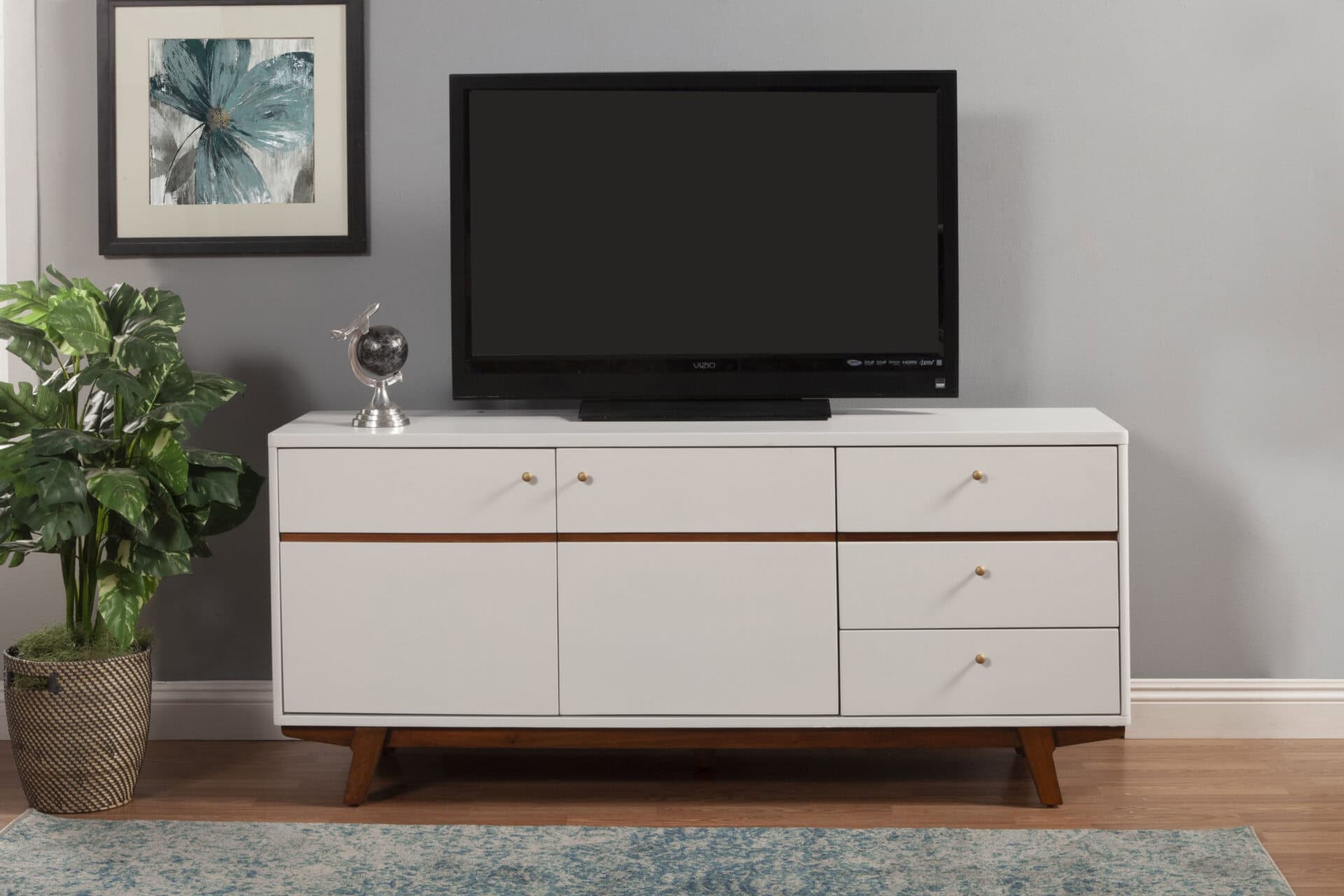 White Mahogany TV Console with Acorn Accents and Storage 9 White Mahogany TV Console with Acorn Accents and Storage - Image 9