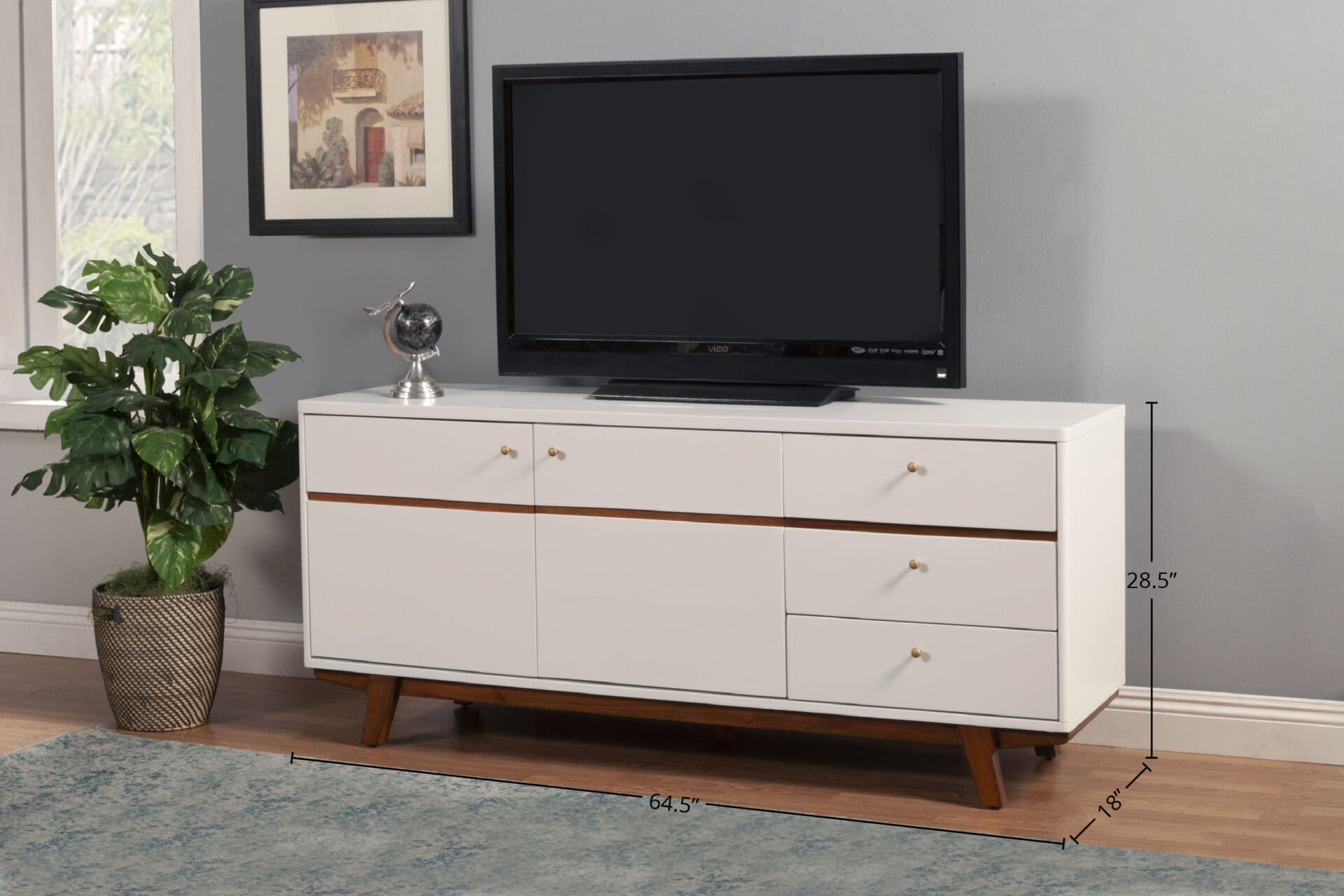 White Mahogany TV Console with Acorn Accents and Storage 10 White Mahogany TV Console with Acorn Accents and Storage - Image 10