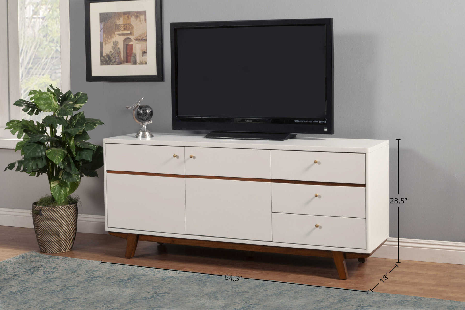 White Mahogany TV Console with Acorn Accents and Storage 20 White Mahogany TV Console with Acorn Accents and Storage
