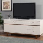 White Mahogany TV Console with Acorn Accents and Storage 11 White Mahogany TV Console with Acorn Accents and Storage