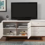 White Mahogany TV Console with Acorn Accents and Storage 12 White Mahogany TV Console with Acorn Accents and Storage