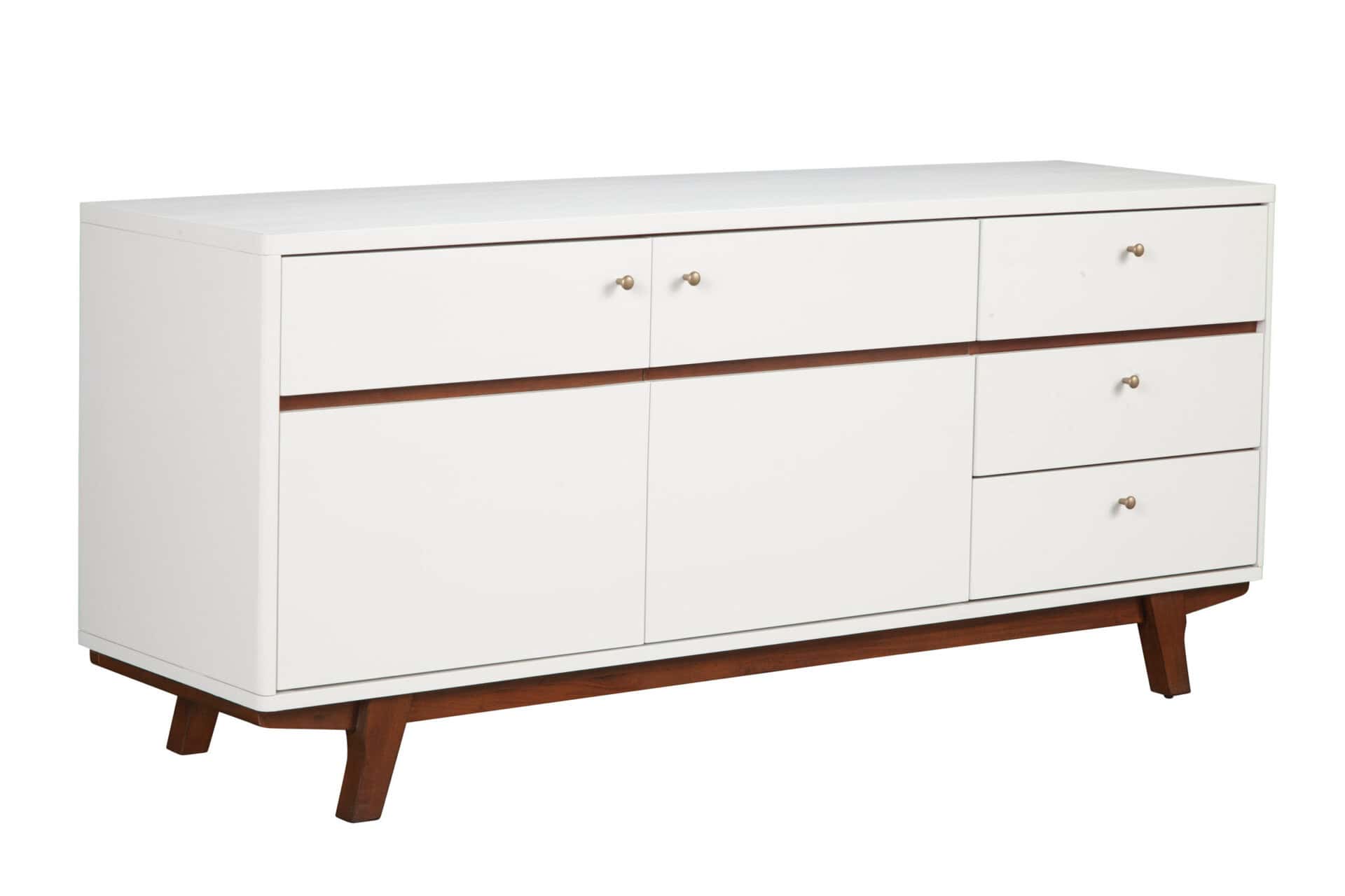 White Mahogany TV Console with Acorn Accents and Storage 13 White Mahogany TV Console with Acorn Accents and Storage
