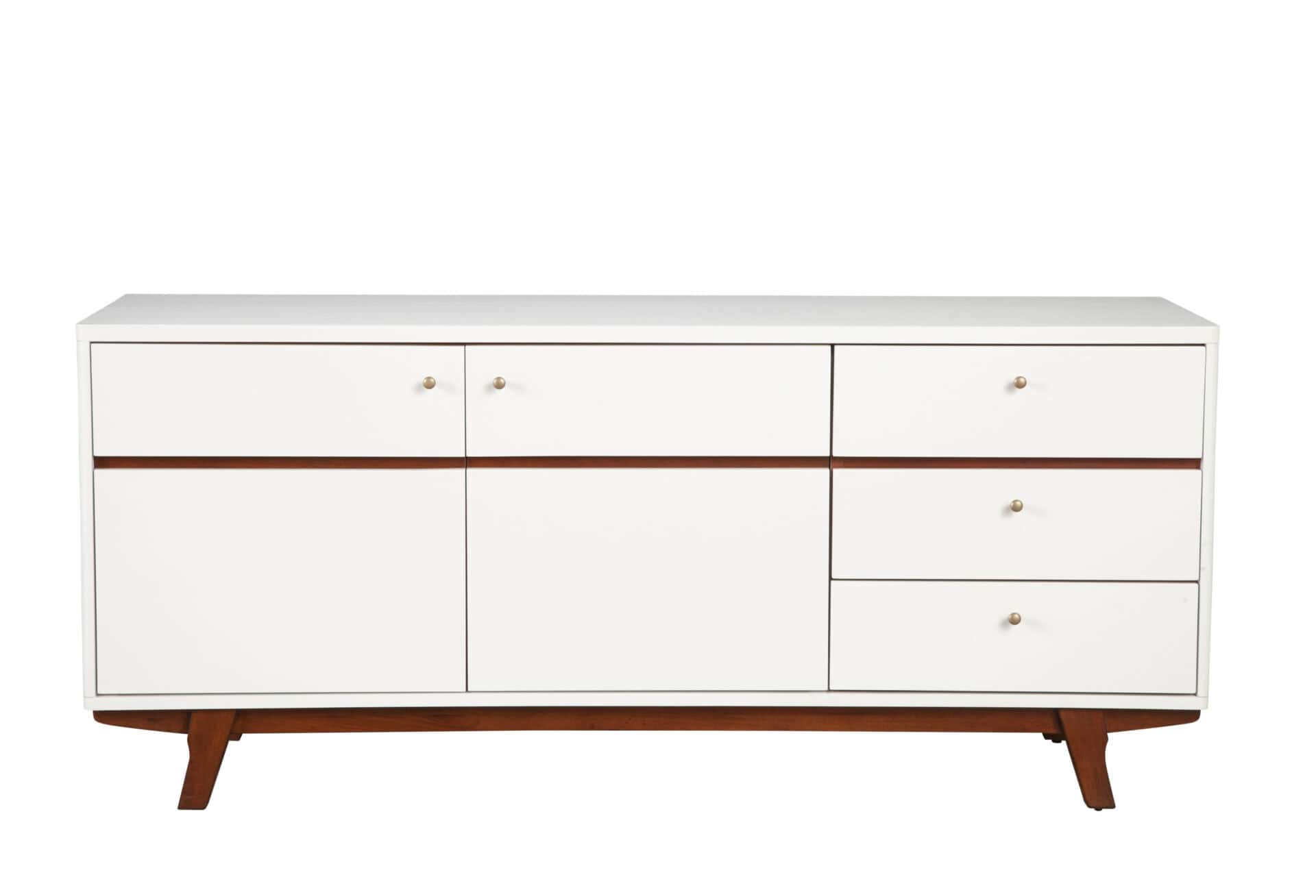 White Mahogany TV Console with Acorn Accents and Storage 4 White Mahogany TV Console with Acorn Accents and Storage - Image 4