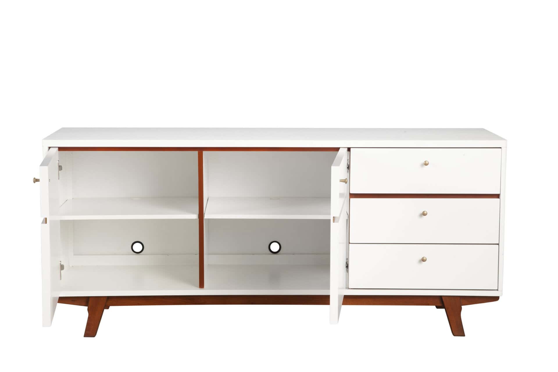 White Mahogany TV Console with Acorn Accents and Storage 15 White Mahogany TV Console with Acorn Accents and Storage