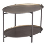 Round Industrial Coffee Table with 2-Tier Shelves, Bronze Finish