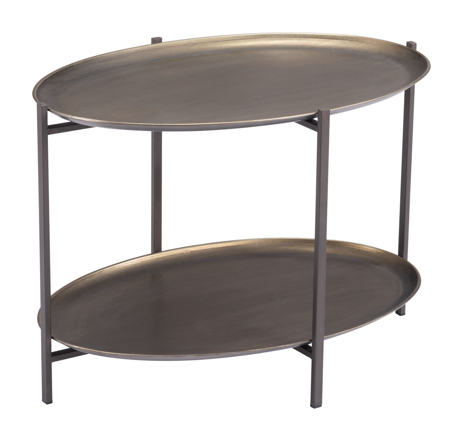 Round Industrial Coffee Table with 2-Tier Shelves, Bronze Finish 2 Round Industrial Coffee Table with 2-Tier Shelves, Bronze Finish - Image 2
